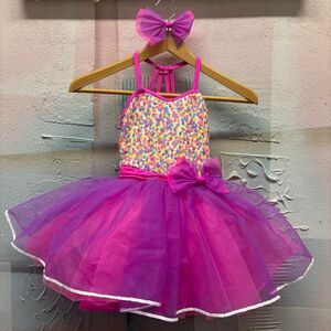 Weissman Showtime Confetti Sequin Dance Costume 17153 Ballet Tap Jazz Tutu Bow